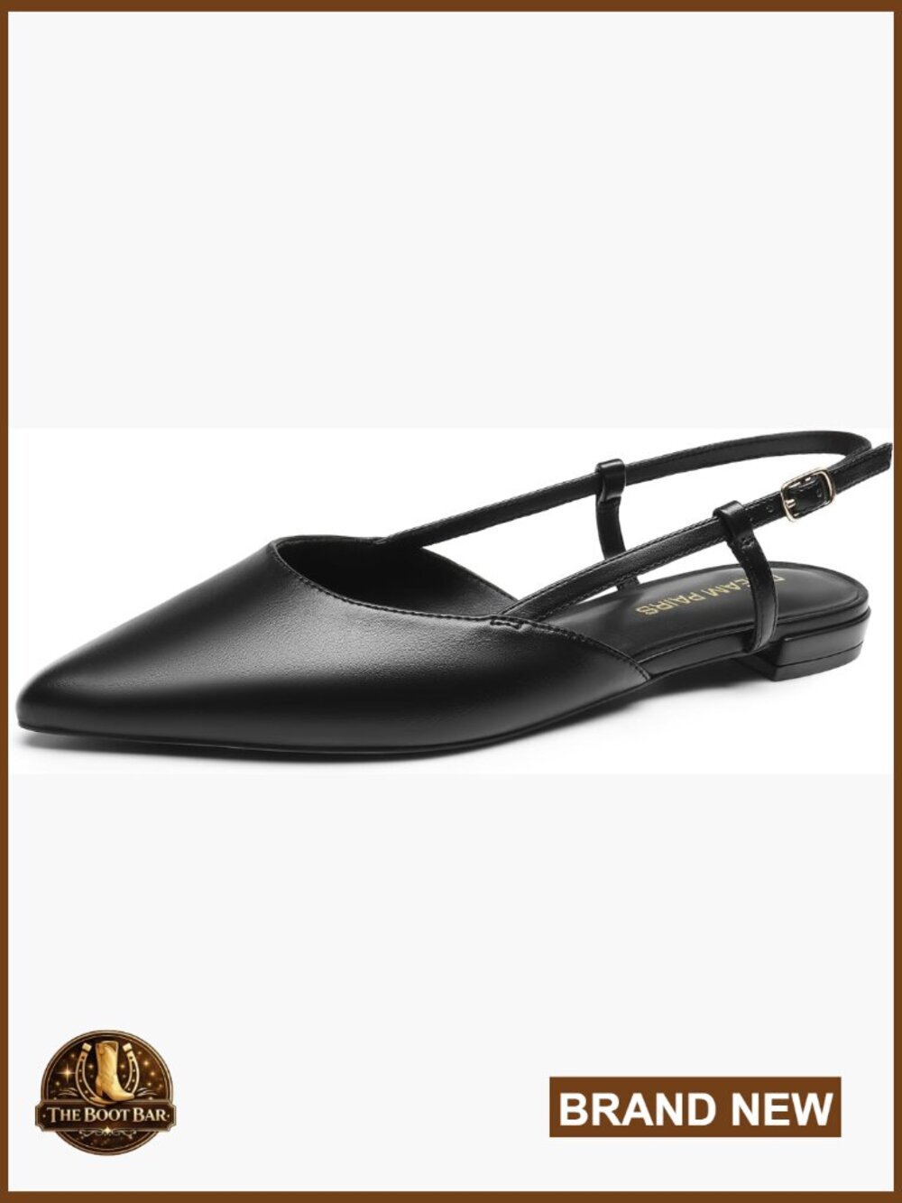 Pointed-Toe Slingback Flats with Buckle Strap, Classic Low Heel Dress Shoes for